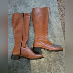Women's Tall Leather Riding Boots - Cognac Brown Butter Boots Made In Italy 38.5